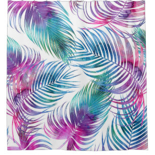 Tropical palm leaves, watercolor floral pattern. shower curtain