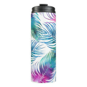 Tropical palm leaves, watercolor floral pattern. thermal tumbler