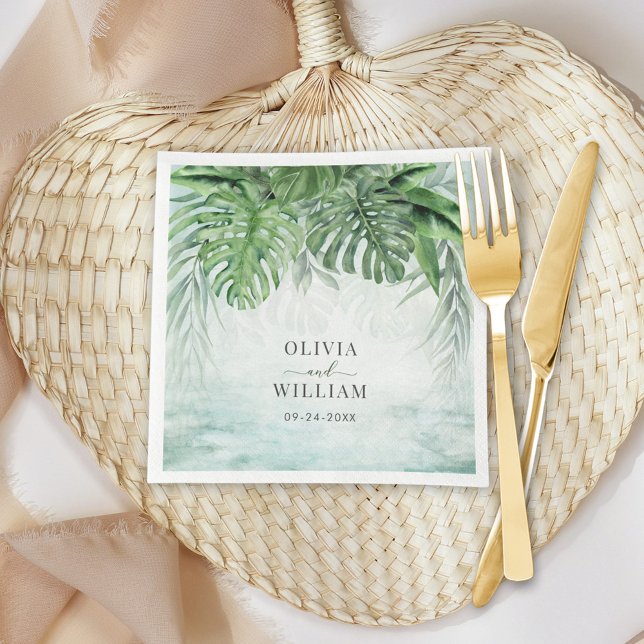Tropical Palm Leaves Watercolor Greenery Wedding Napkin (Creator Uploaded)