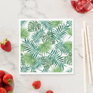 Tropical Palm Leaves Watercolor Napkin