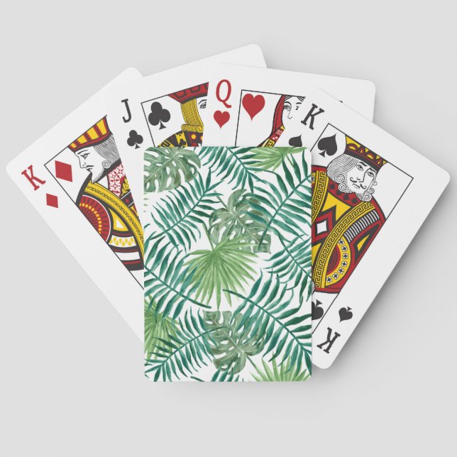 Tropical Palm Leaves Watercolor Playing Cards (Back)