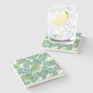 Tropical Palm Leaves Watercolor Stone Coaster