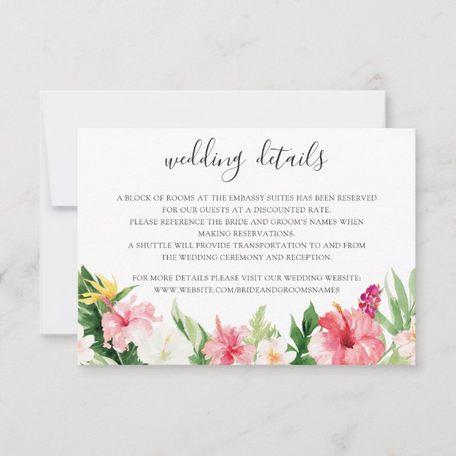 Tropical Palm Leaves Wedding Details Insert Card (Front)