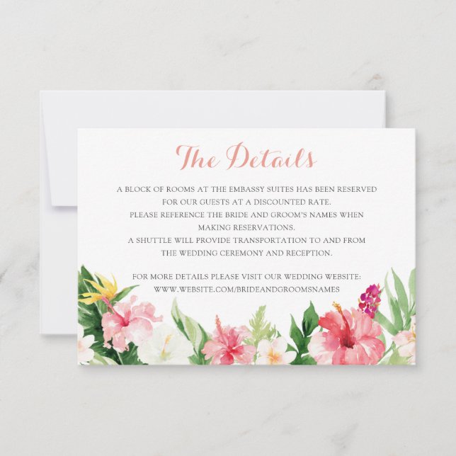 Tropical Palm Leaves Wedding Details Insert Card (Front)