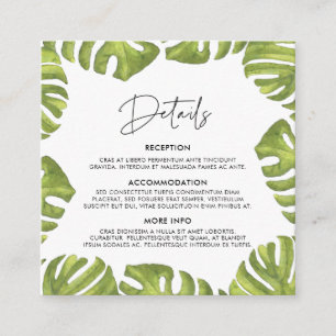 Tropical palm leaves wedding guest information enclosure card