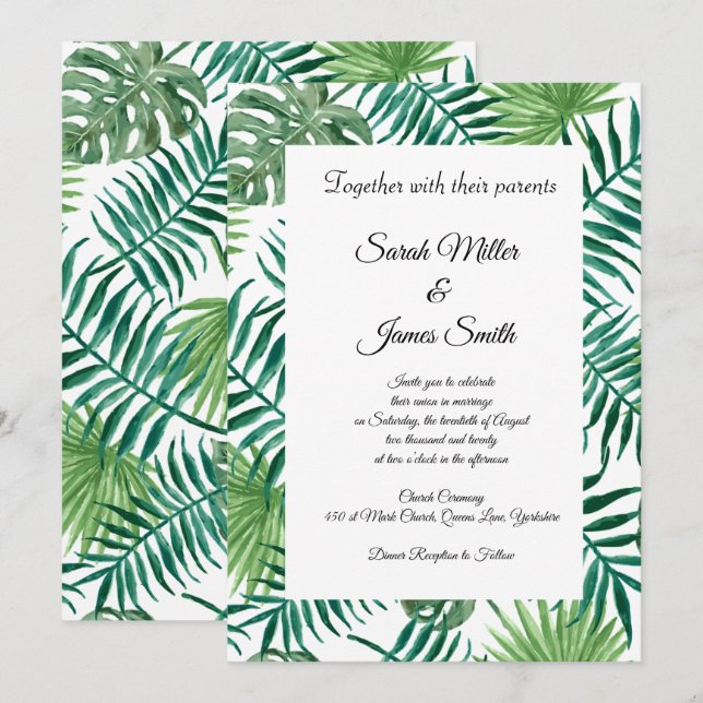 Tropical Palm Leaves Wedding Invitation (Front/Back)