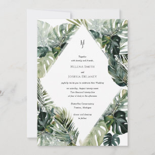 Tropical Palm Leaves Wedding Invitation   Beach 