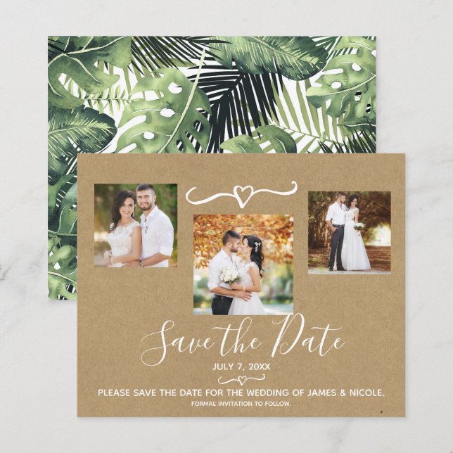Tropical Palm Leaves  Wedding Photo Save the Date (Front/Back)