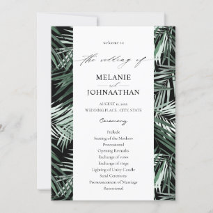 Tropical Palm Leaves Wedding Program - Black Invitation