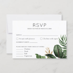 Tropical Palm Leaves Wedding RSVP Food Options Inv Invitation
