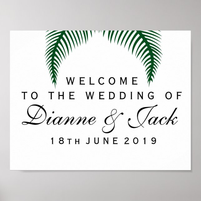 Tropical Palm Leaves Wedding Welcome Sign (Front)