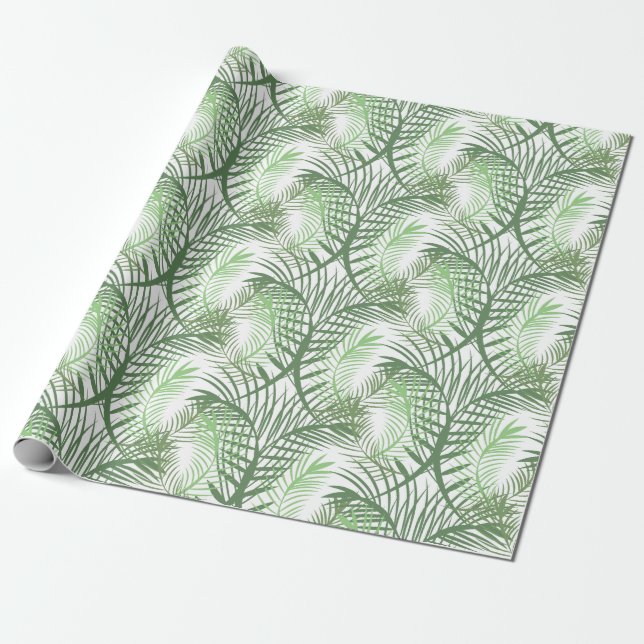 Tropical Palm Leaves Wrapping Paper (Unrolled)