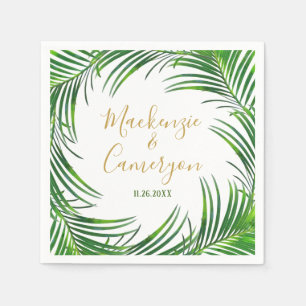 Tropical Palm Leaves Wreath Personalised Wedding Napkin