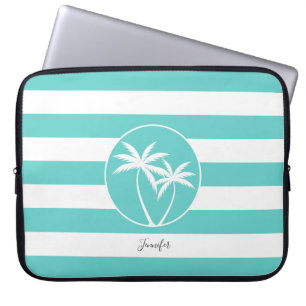 Tropical Palm Logo on Stripes with Any Name Laptop Sleeve