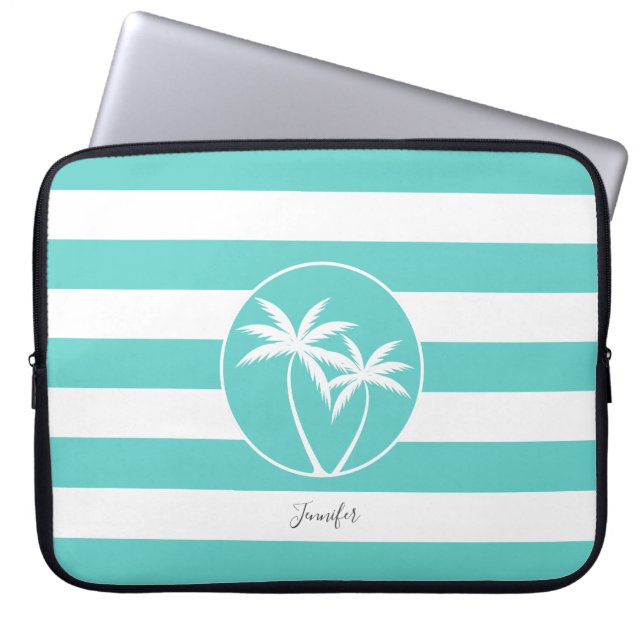 Tropical Palm Logo on Stripes with Any Name Laptop Sleeve (Front)