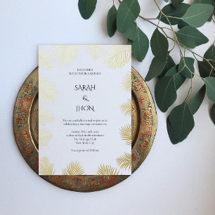 Tropical Palm Minimalist Wedding Invitation with E