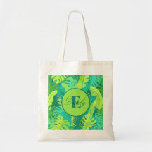 Tropical Palm Monogram Tote Bag