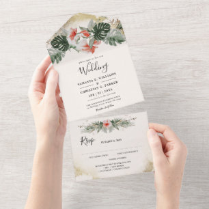 Tropical Palm   Monstera Beach Wedding All In One Invitation