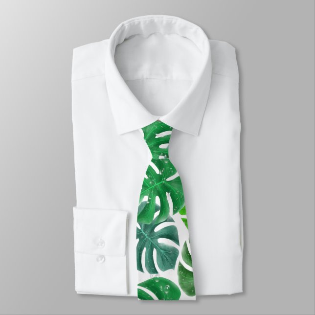 Tropical Palm Monstera Green Leaves Tie (Tied)