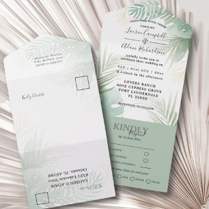 Tropical Palm Monstera Green Wedding All In One Invitation