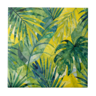 Tropical Palm Monstera Jungle Leaves Tile