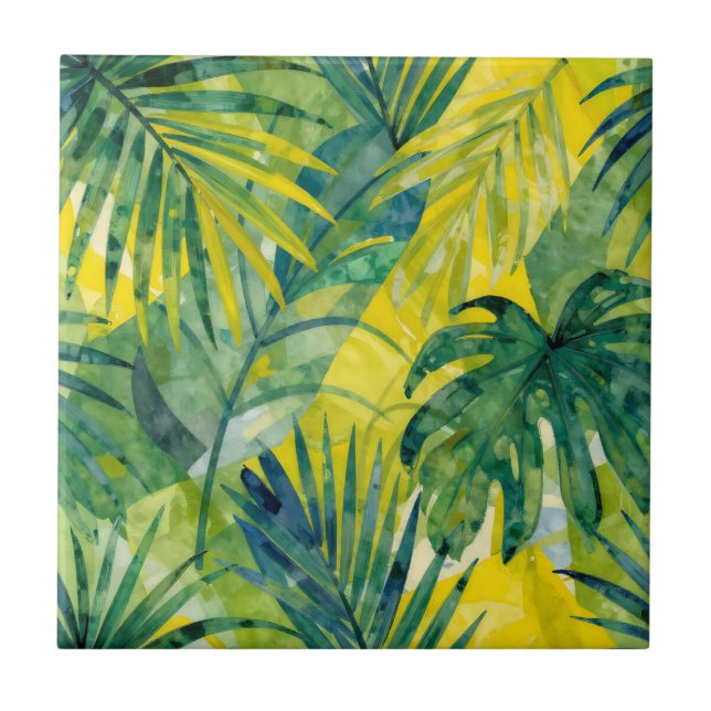 Tropical Palm Monstera Jungle Leaves Tile (Front)