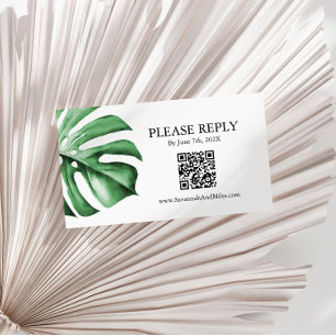 Tropical Palm Monstera Leaf Wedding QR Code Card