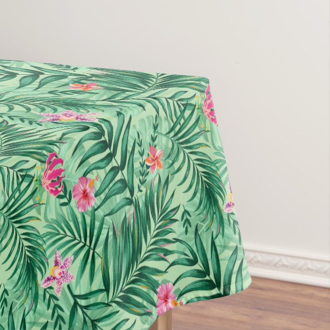 Tropical Palm & Monstera Leaves & Exotic Flowers Tablecloth (In Situ)