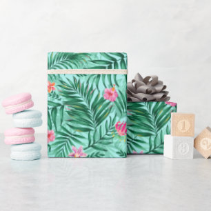 Tropical Palm & Monstera Leaves & Exotic Flowers Wrapping Paper