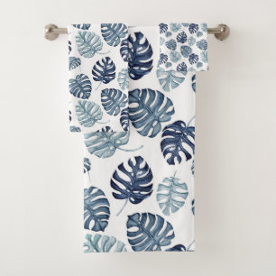 Tropical Palm Navy Blue Gold  Bath Towel Set