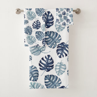 Tropical Palm Navy Blue Gold  Bath Towel Set