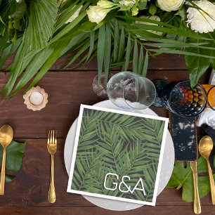 Tropical Palm Night Sky Modern Initials Wedding Napkin