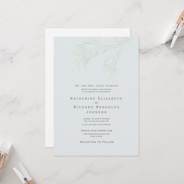 Tropical Palm One Venue Wedding Invitation (Front/Back In Situ)