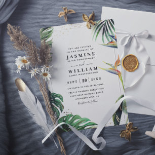Tropical Palm Paradise Leaves Elegant Wedding Invitation