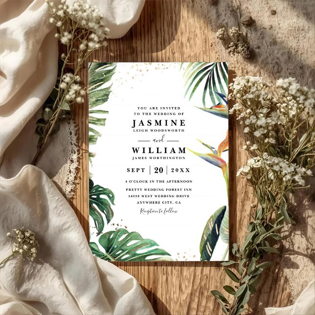 Tropical Palm Paradise Leaves QR Code Wedding Invitation (Creator Uploaded)