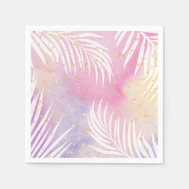 Tropical Palm Pastel Rainbow Pool Party  Napkin (Front)