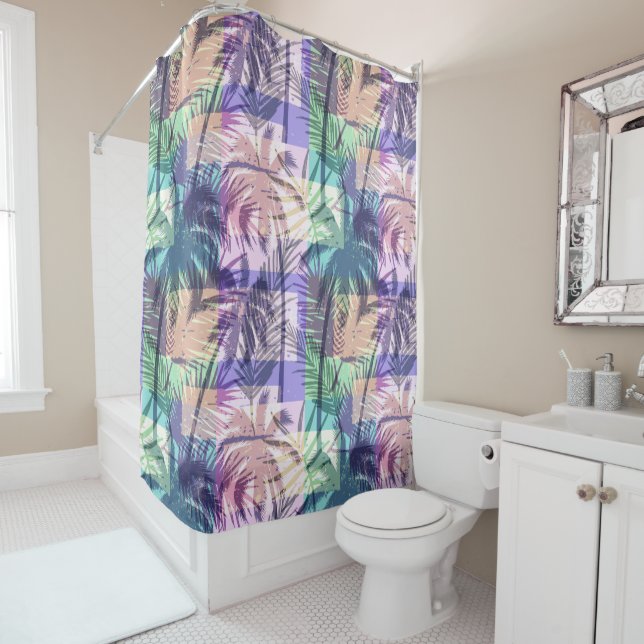 Tropical Palm Pattern shower curtain (In Situ)