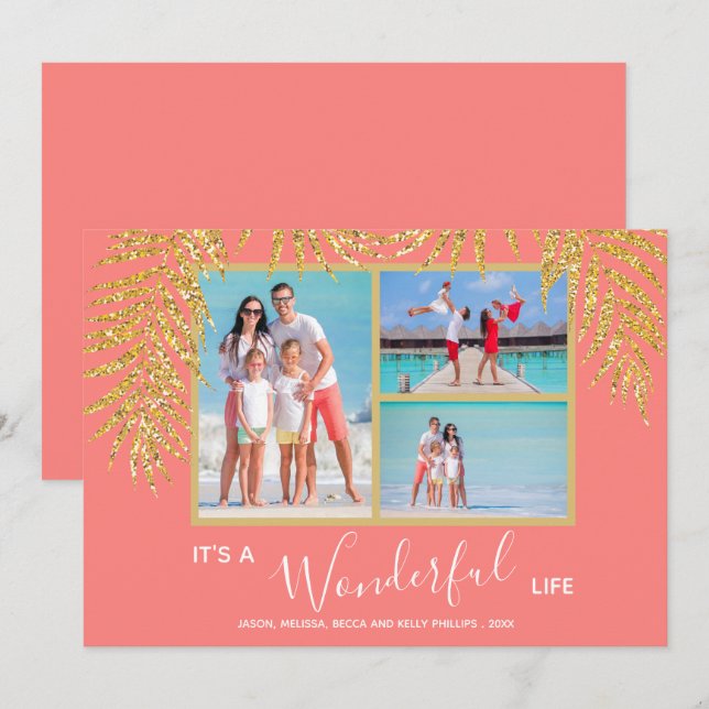 Tropical Palm Photo Collage Christmas Holiday Card (Front/Back)