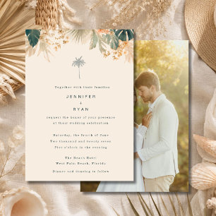 Tropical Palm Photo Elegant Beach Wedding Invitation