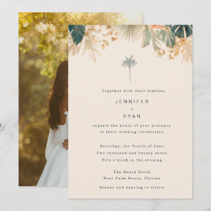 Tropical Palm Photo Elegant Beach Wedding Invitation