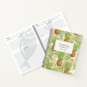 Tropical palm & pineapple pattern Recipes Notebook
