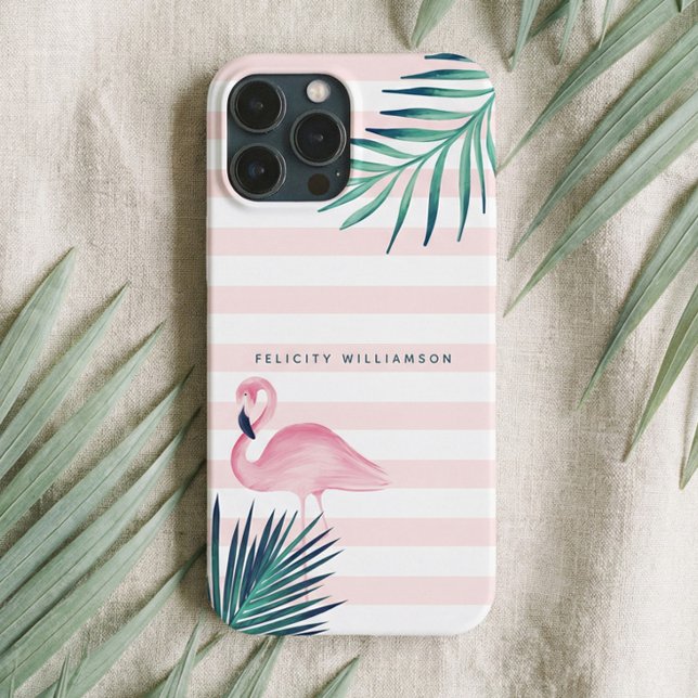 Tropical Palm Pink Flamingo Pink & White Stripe Case-Mate iPhone Case (Tropical Palm Pink Flamingo Pink & White Stripe Case-Mate iPhone Case)