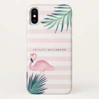 Tropical Palm Pink Flamingo Pink & White Stripe