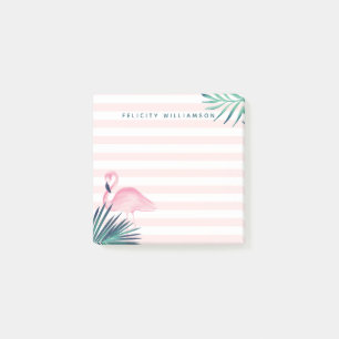 Tropical Palm Pink Flamingo Pink & White Stripe Post-it Notes