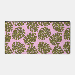 Tropical Palm Pink Green Desk Mat
