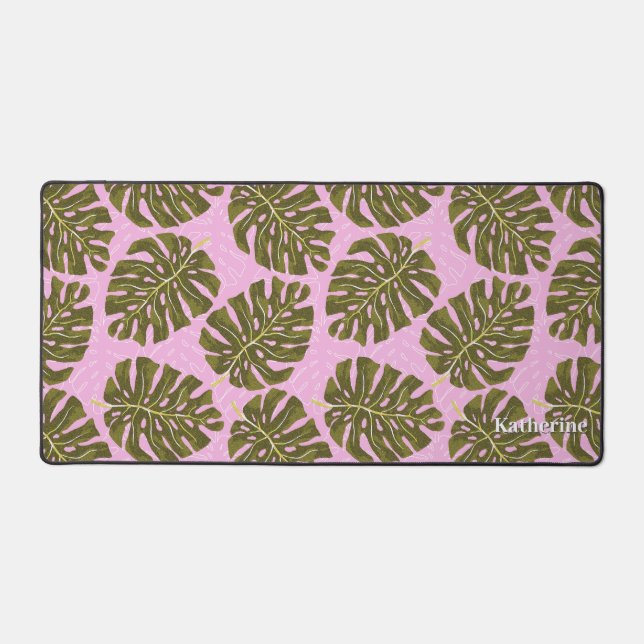 Tropical Palm Pink Green Desk Mat (Front)