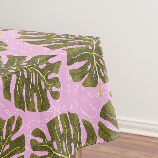 Tropical Palm Pink Green Tablecloth (In Situ)