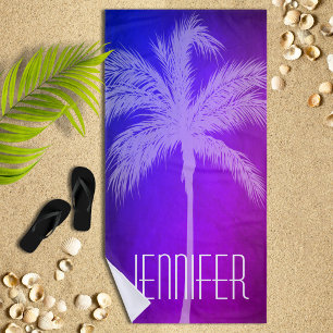 Tropical Palm Purple/Blue Personalised Beach Towel