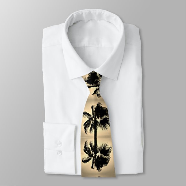 Tropical Palm Reflections against a Golden Sky Tie (Tied)
