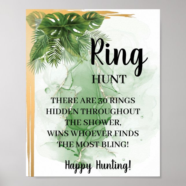 Tropical Palm Ring Hunt Bridal Shower Game Sign (Front)
